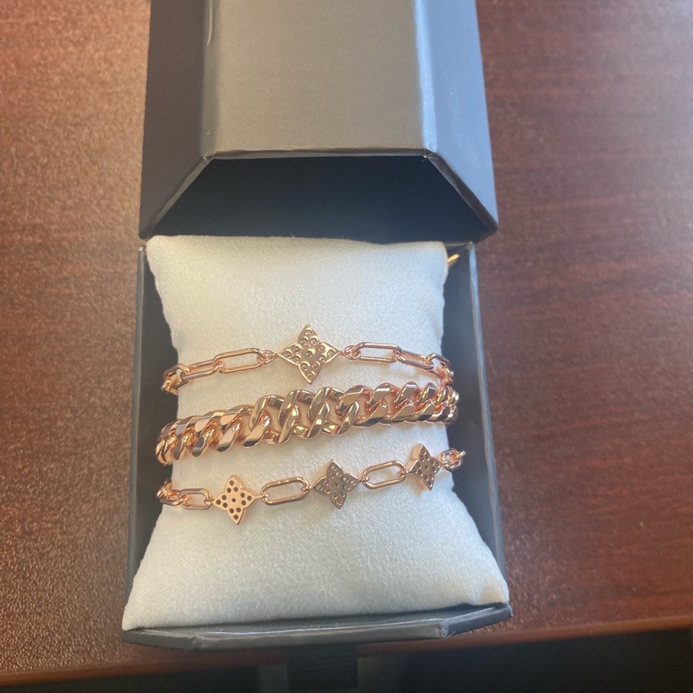 Rose Gold Chain Link and Charm Bracelet 1 bracelet with 3 strands